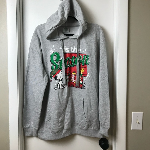 Peanuts Sweaters - Peanuts Juniors' Women's Snoopy Christmas Graphic Hoodie Gray Size XL - NWT